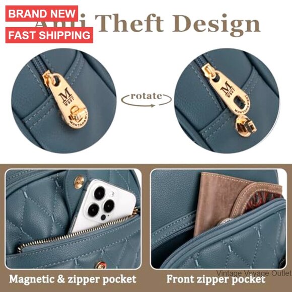 Anti Theft Quilted Backpack Set with Crossbody Bag and Wallet main image 6